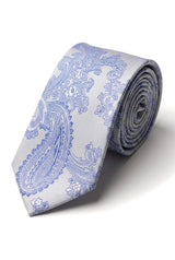 Gavesæt med lommeklud og paisleyhals med blåt slips og manchetknapper i blomsterprint med satin