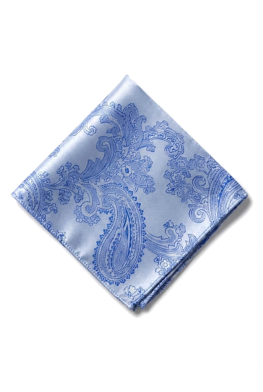 Gavesæt med lommeklud og paisleyhals med blåt slips og manchetknapper i blomsterprint med satin