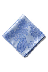 Gavesæt med lommeklud og paisleyhals med blåt slips og manchetknapper i blomsterprint med satin