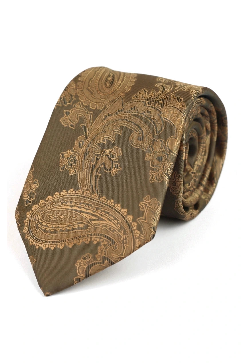Paisley-hals bronzefarvet slips gavesæt lommetørklæde manchetknapper slips blomster satin