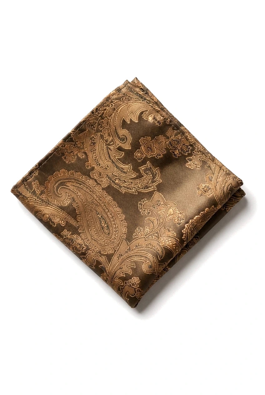 Paisley-hals bronzefarvet slips gavesæt lommetørklæde manchetknapper slips blomster satin