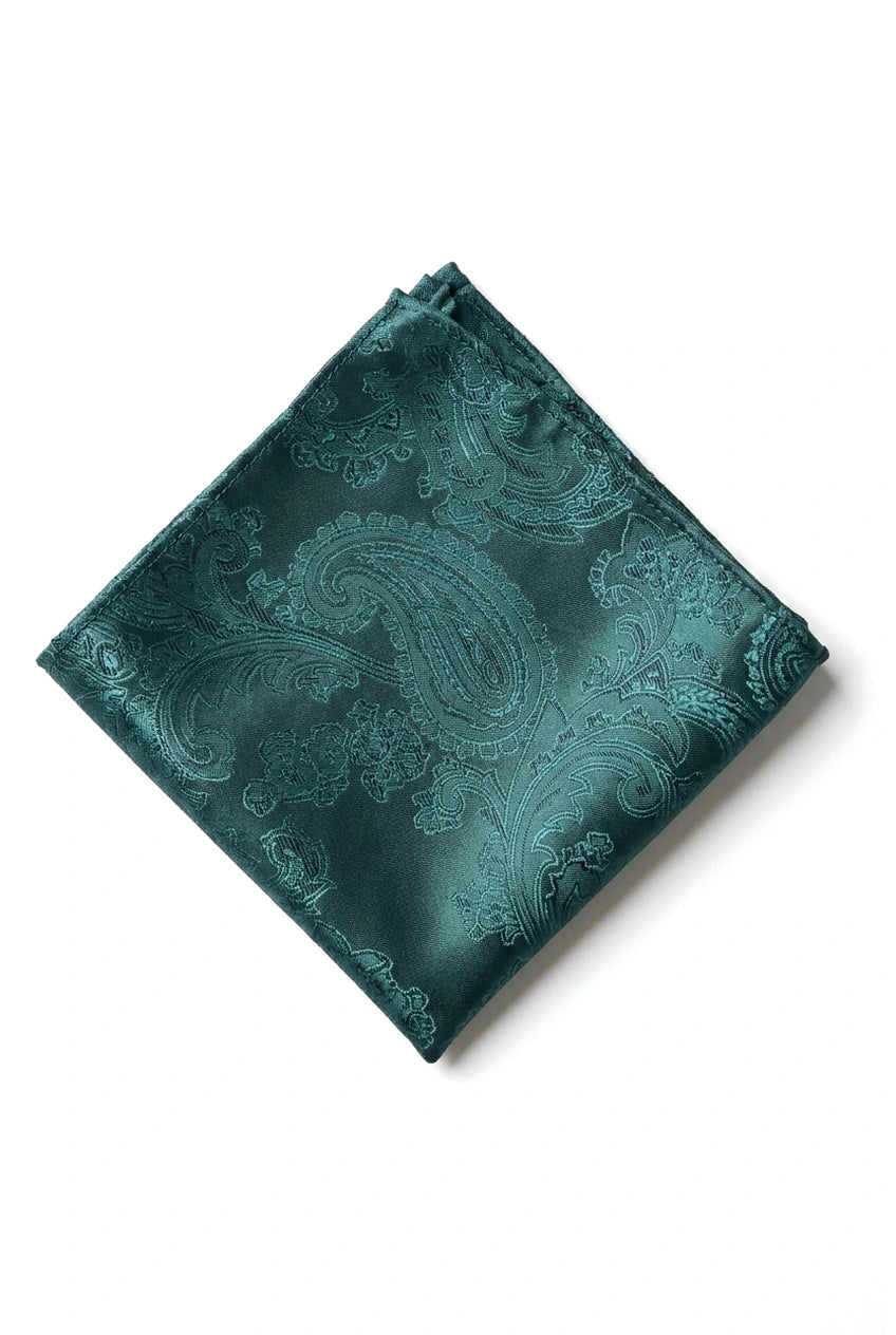 Gavesæt med lommeklud og paisleyhals i grønt slips med blomsterprint i satin