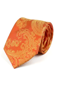 Paisley Hals Orange Slips Gavesæt Lommetørklæde Manchetknapper Slips Blomster Satin