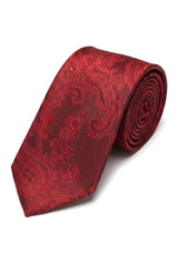 Gavesæt med rødt slips og paisleyhals, lommetørklæde og manchetknapper, slips med blomsterprint i satin