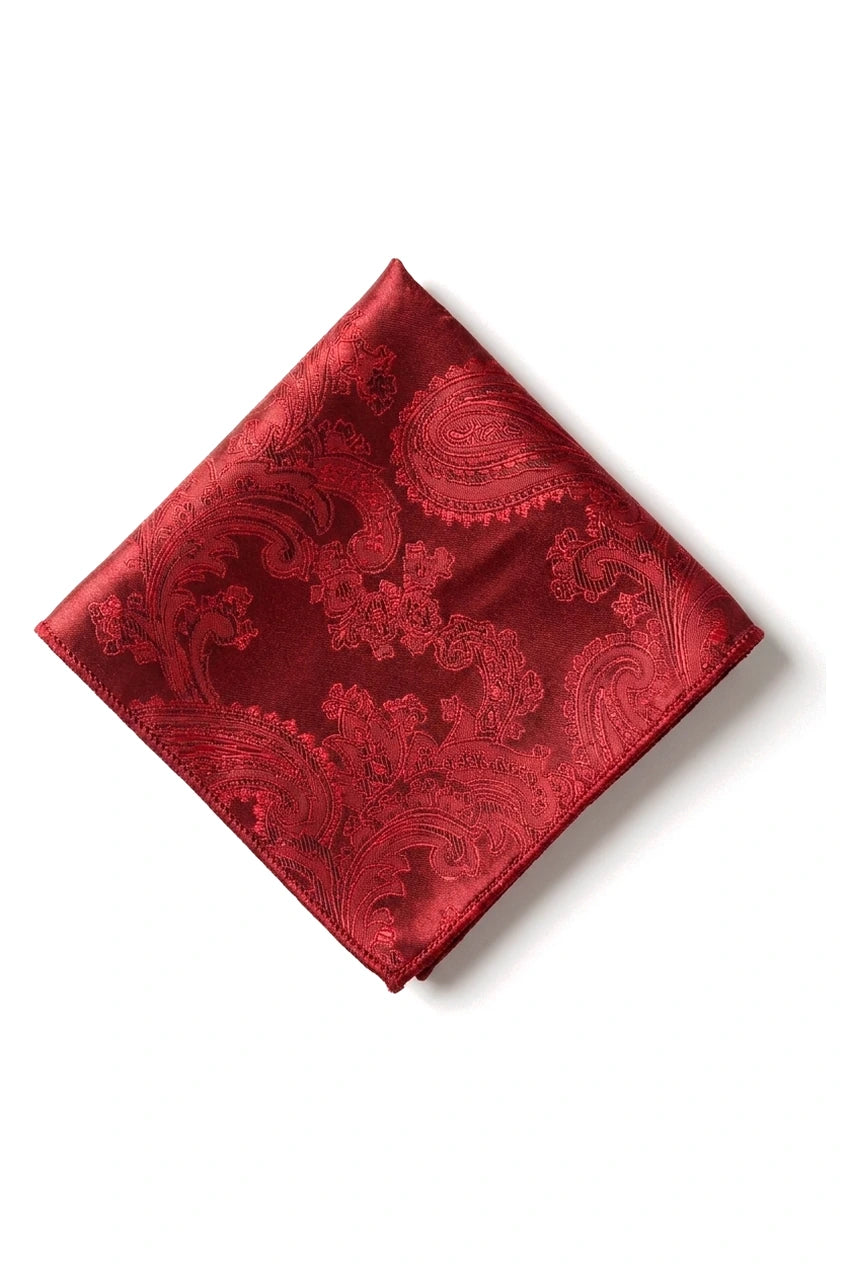 Gavesæt med rødt slips og paisleyhals, lommetørklæde og manchetknapper, slips med blomsterprint i satin