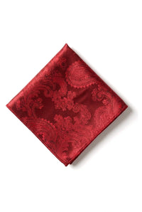 Gavesæt med rødt slips og paisleyhals, lommetørklæde og manchetknapper, slips med blomsterprint i satin