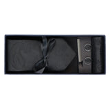 Paisley Neck Black Tie Gift Set Pocket Square Cuff Links Floral Satin