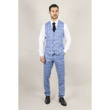Plowman Men's Light Blue 3-Piece Checked Suit