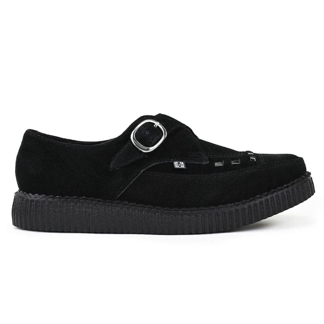 Spidse Creeper Sorte Ruskinds Plateausko med Monk Buckle
