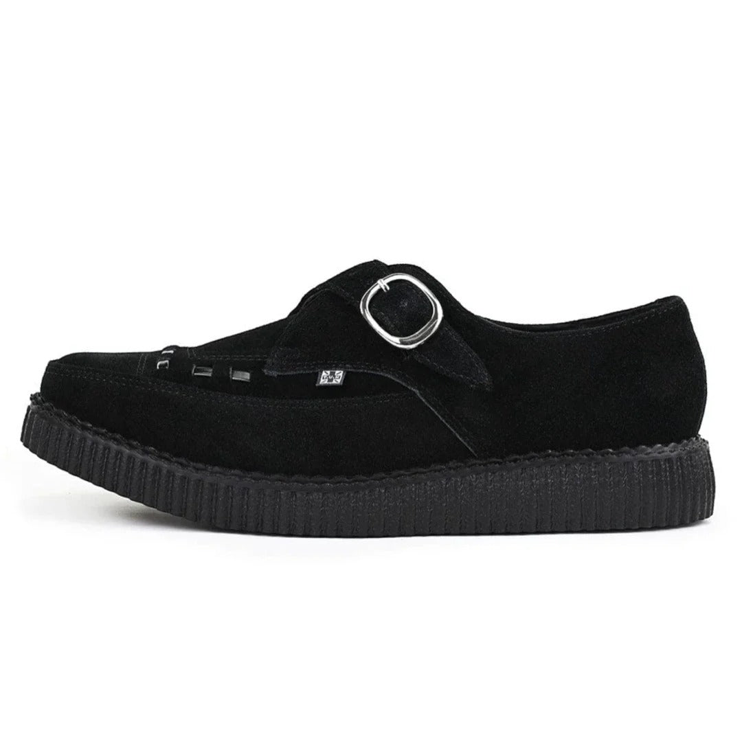 Spidse Creeper Sorte Ruskinds Plateausko med Monk Buckle