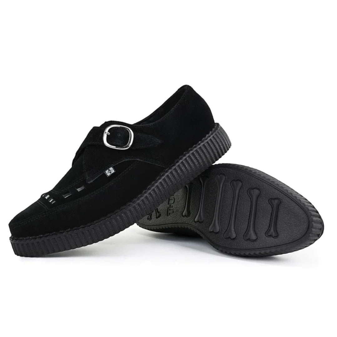Spidse Creeper Sorte Ruskinds Plateausko med Monk Buckle