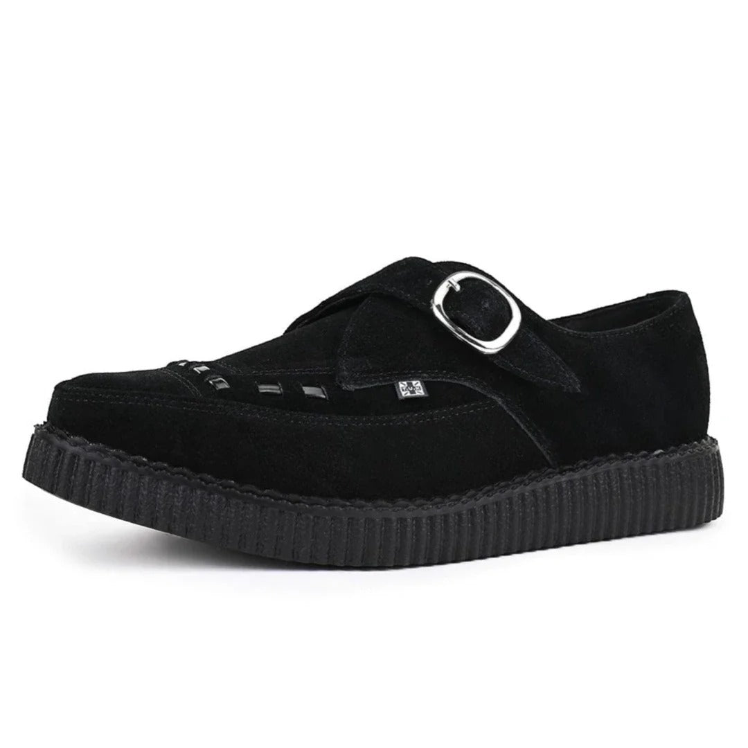 Spidse Creeper Sorte Ruskinds Plateausko med Monk Buckle