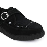 Spidse Creeper Sorte Ruskinds Plateausko med Monk Buckle