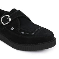 Spidse Creeper Sorte Ruskinds Plateausko med Monk Buckle