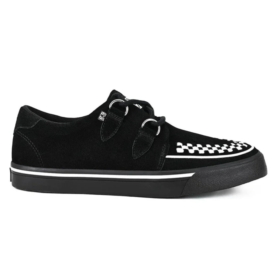 Spidse Creeper Sneaker Sorte Hvide Ruskinds Platformsko