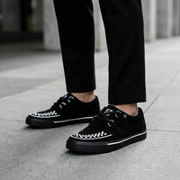 Spidse Creeper Sneaker Sorte Hvide Ruskinds Platformsko