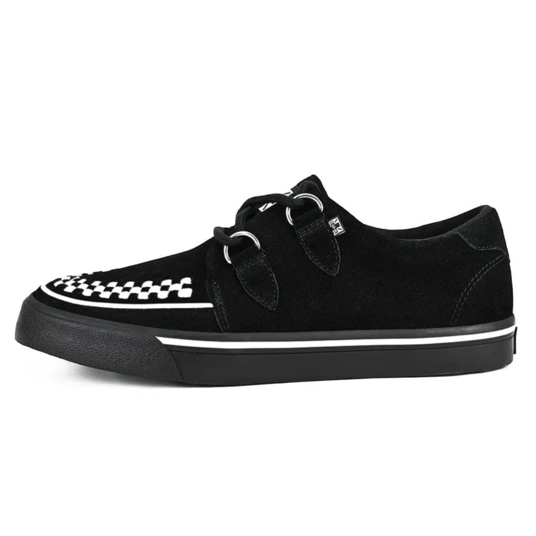 Spidse Creeper Sneaker Sorte Hvide Ruskinds Platformsko