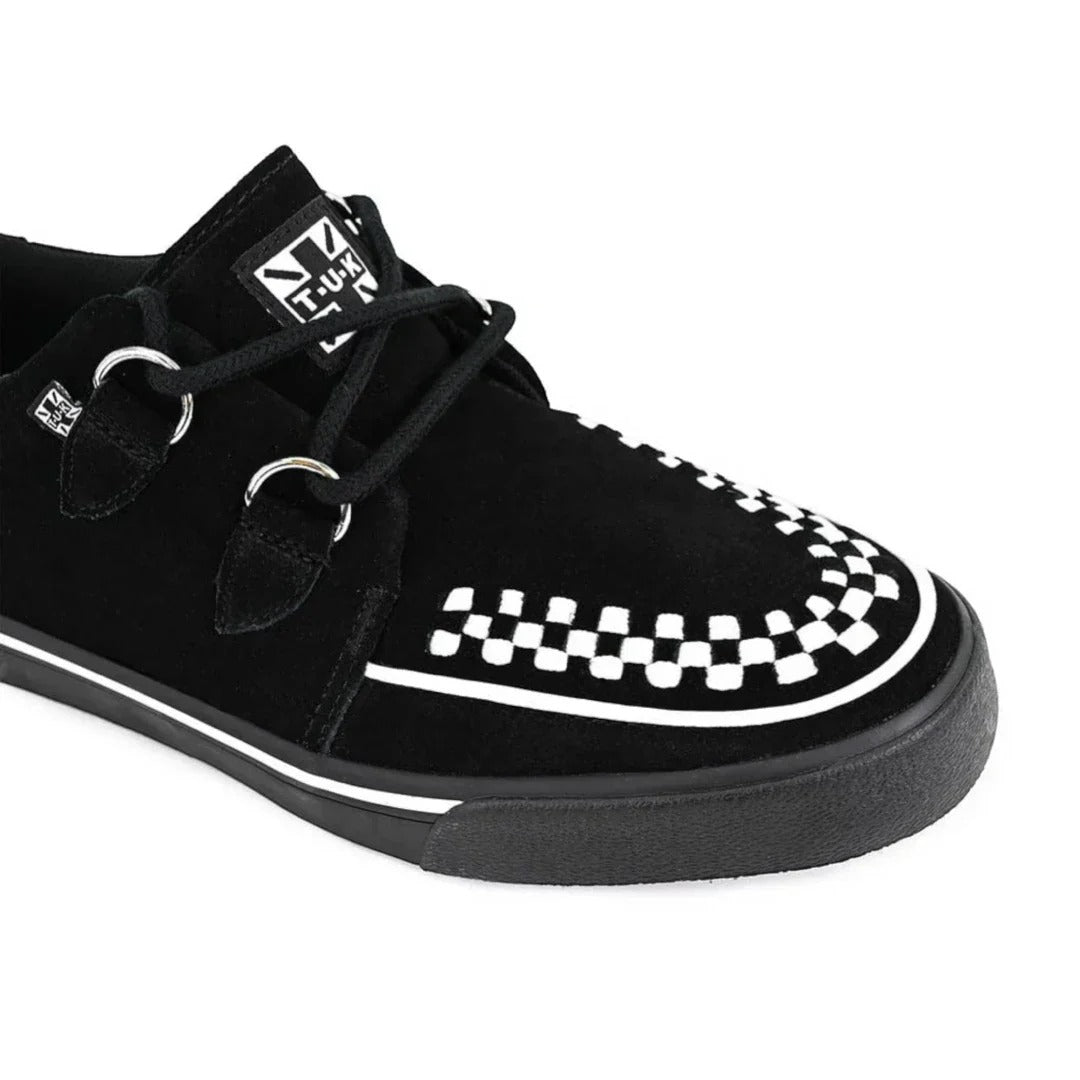 Spidse Creeper Sneaker Sorte Hvide Ruskinds Platformsko