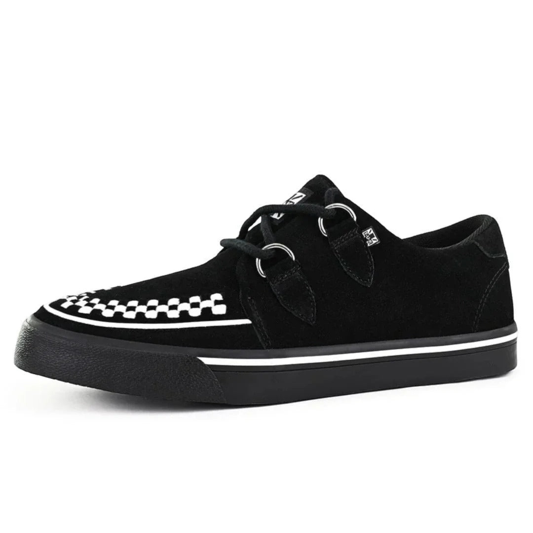 Spidse Creeper Sneaker Sorte Hvide Ruskinds Platformsko