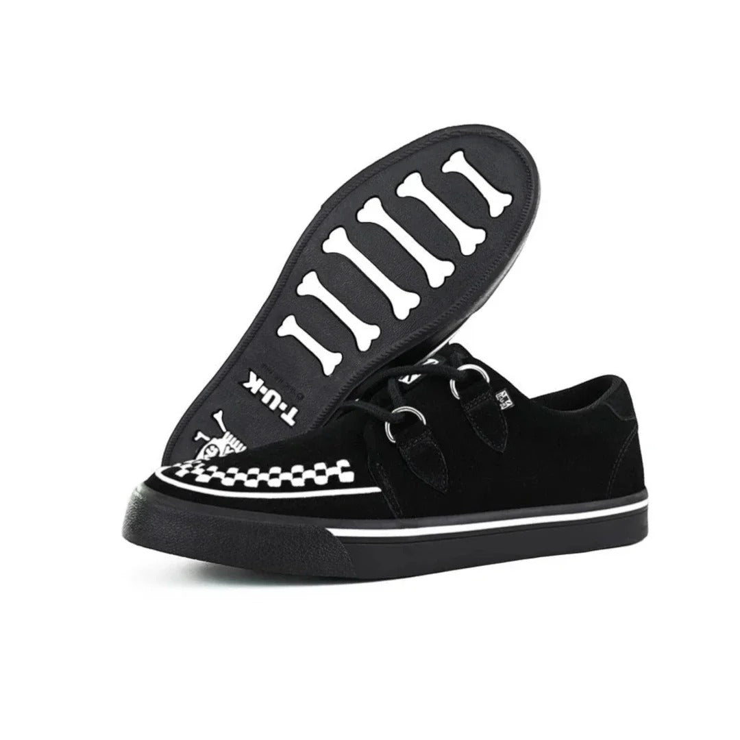 Spidse Creeper Sneaker Sorte Hvide Ruskinds Platformsko