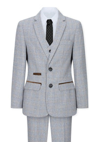 Boys 3 Piece Suit Cream Beige Tweed Check Vintage Retro Tailored Fit 1920s