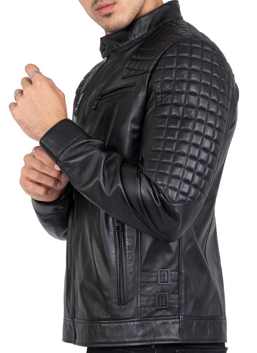 Real Lamb Leather Motorcycle Black Tailored Fit Jacket for Men Beckham - B205