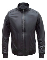 Real Lamb Leather Black Bomber Jacket for Men Regular Fit - B210