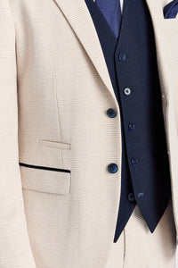 Regent Cream Ternet Suit med Regent Marineblå Kontrastvest