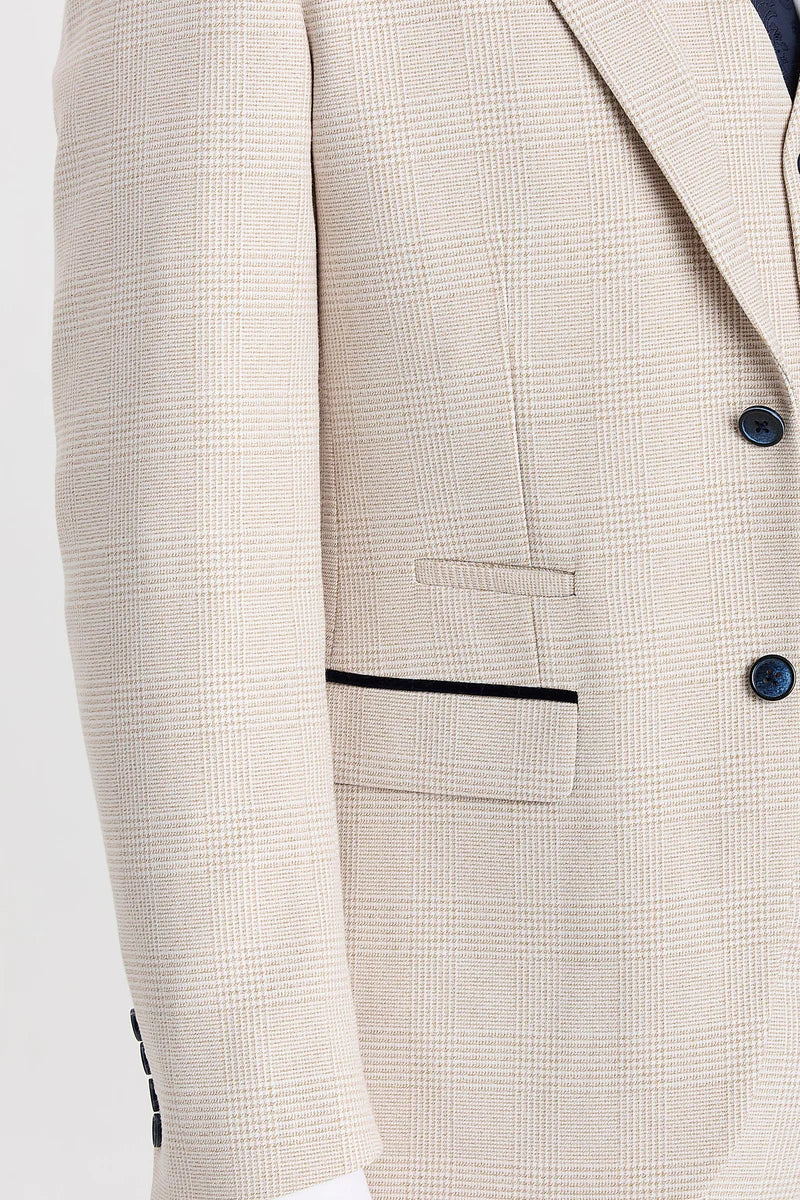 Regent - Cremefarvet ternet blazer i Weeding-stil til mænd