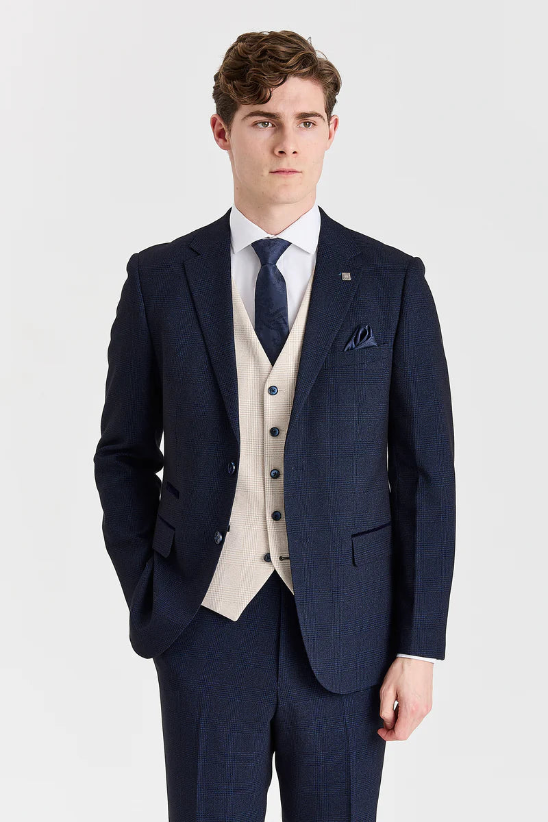 Regent Marineblå Ternet Suit med Kontrastfarvet Regent Cream Vest