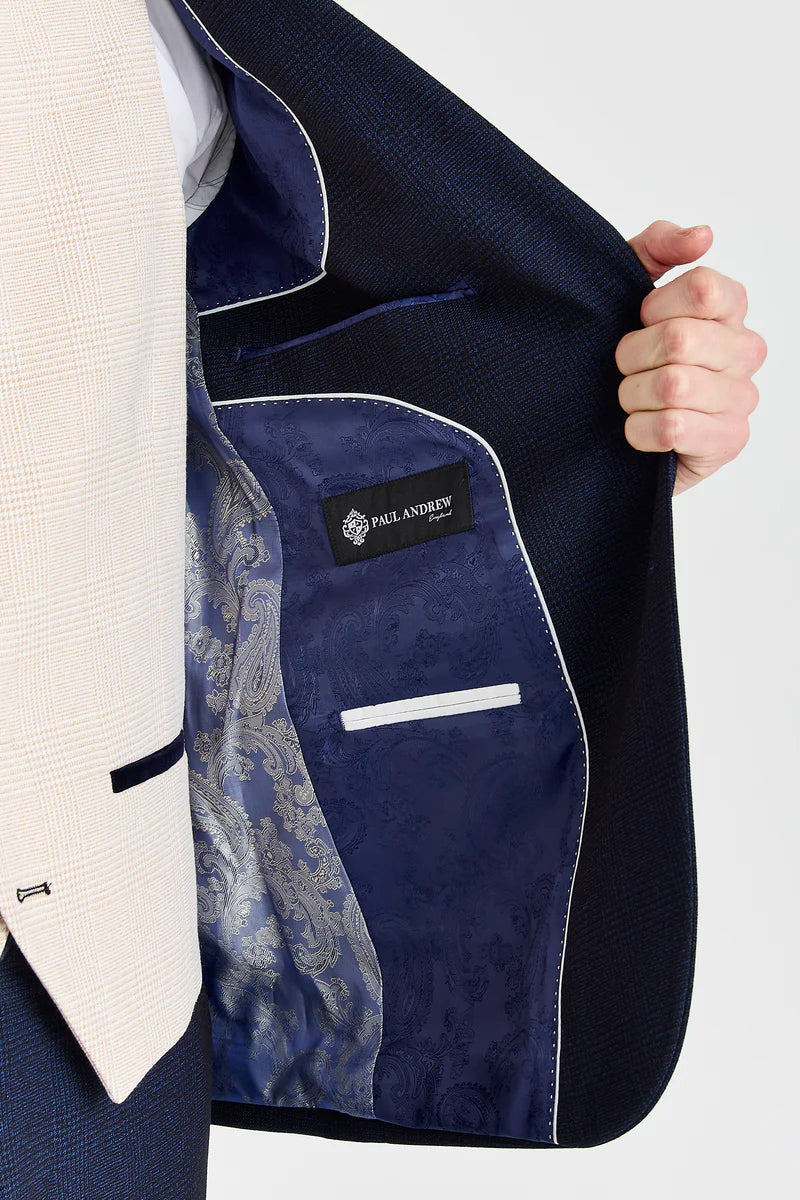Regent Marineblå Ternet Suit med Kontrastfarvet Regent Cream Vest