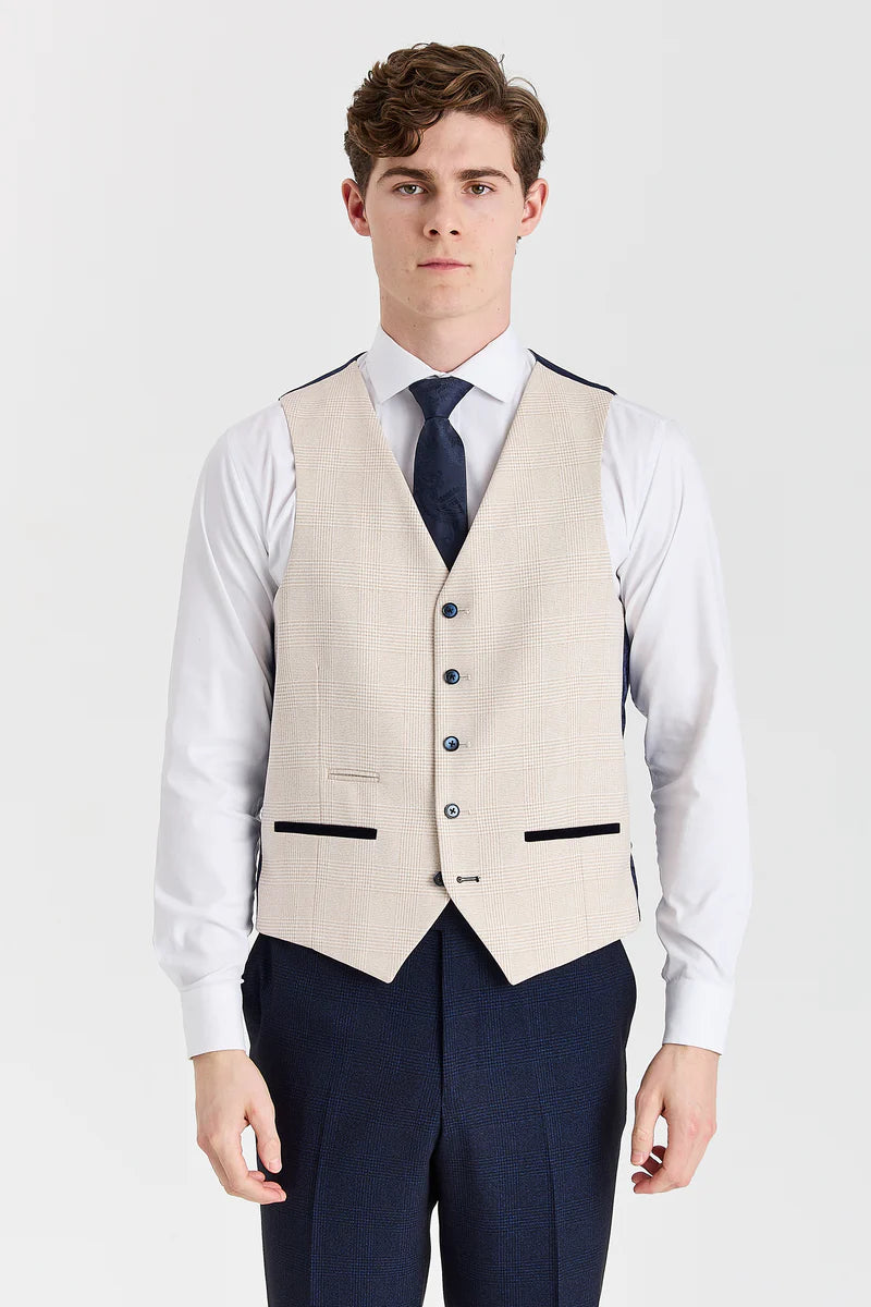 Regent Marineblå Ternet Suit med Kontrastfarvet Regent Cream Vest