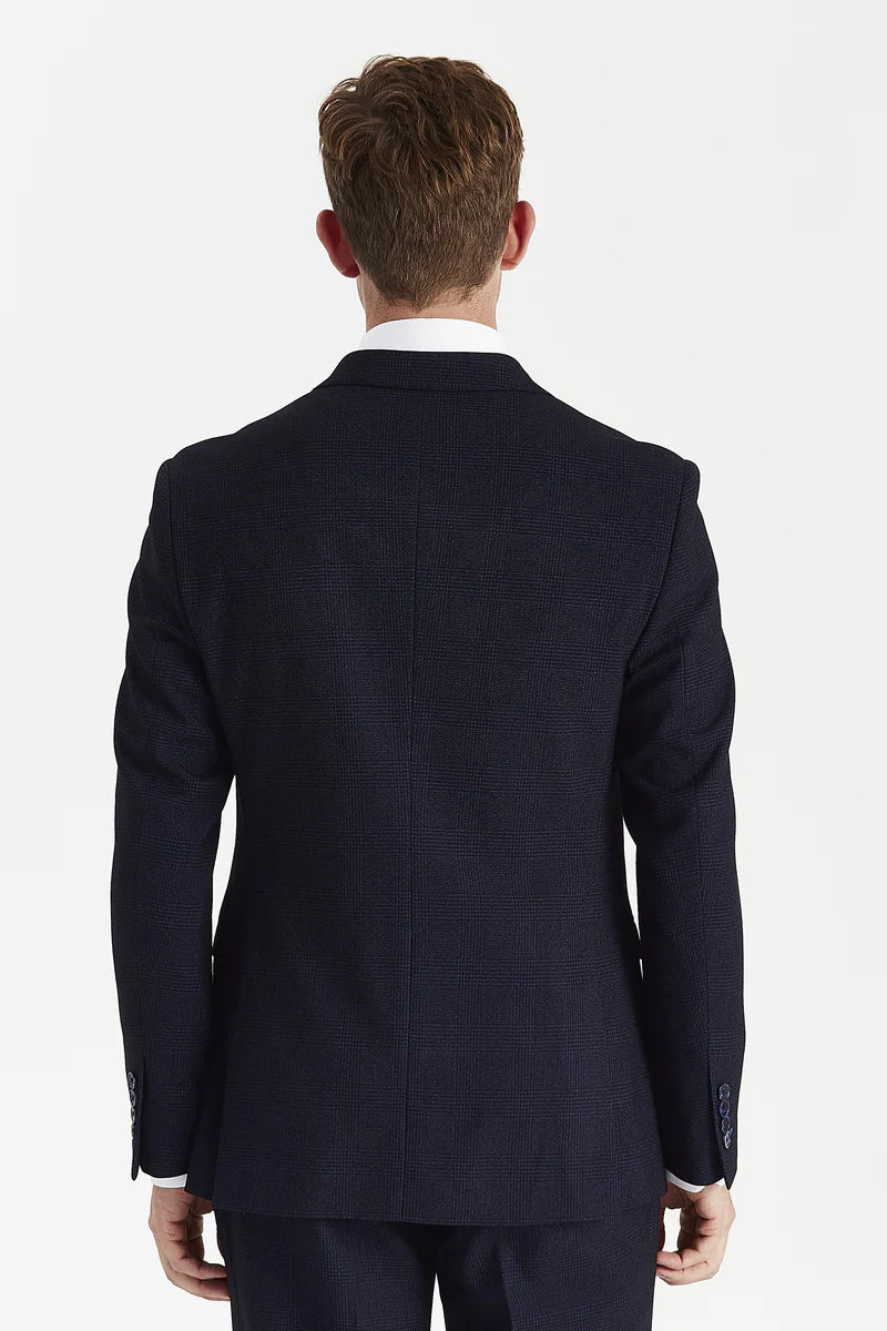 Regent - Marineblå Ternet Dobbeltradet Blazer til Herrer