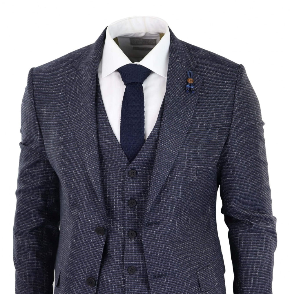 Navy-Blue Graph Check 3 Piece Suit - RK20-02