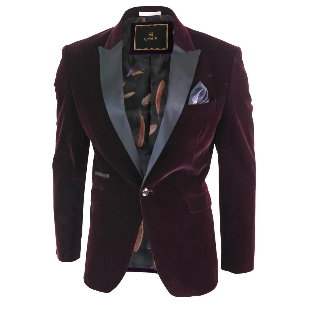 Rosa - Men's Soft Velvet Black Burgundy 1 Button Dinner Jacket Tuxedo Blazer Fit