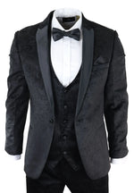 Mens Marc Darcy Velvet Paisley Black Fit 3 Piece Suit Tuxedo Dinner Jacket Wedding