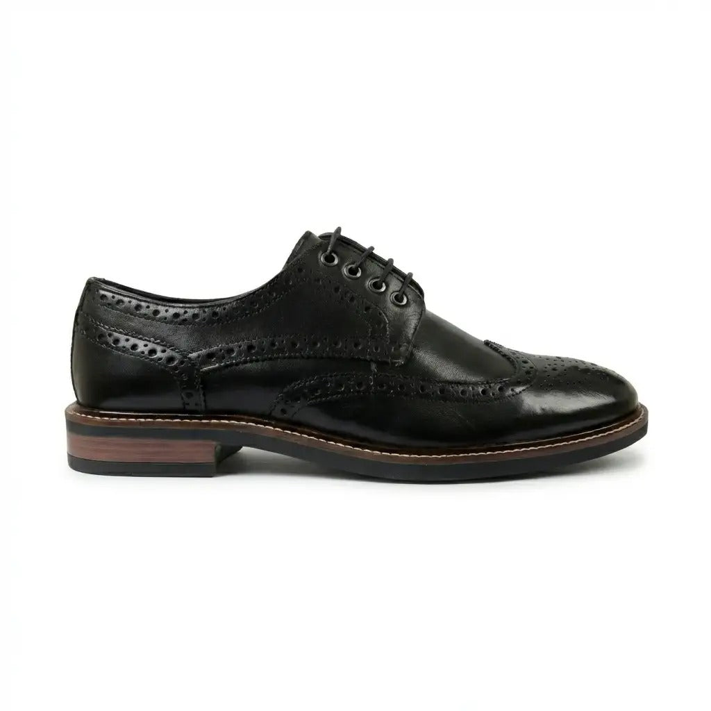 Stokes - Herre sorte læder Wingtip Brogue snøresko