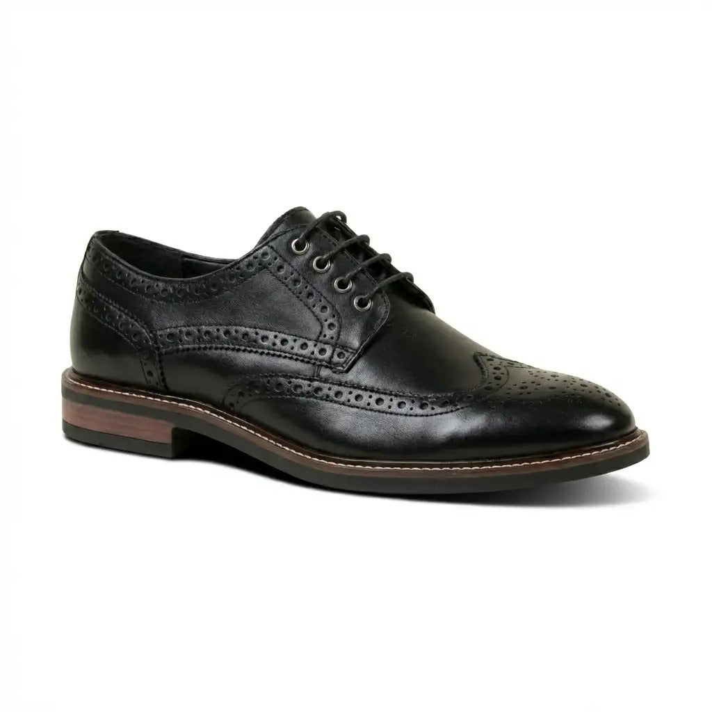 Stokes - Herre sorte læder Wingtip Brogue snøresko