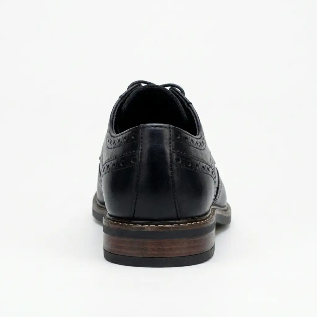 Stokes - Herre sorte læder Wingtip Brogue snøresko