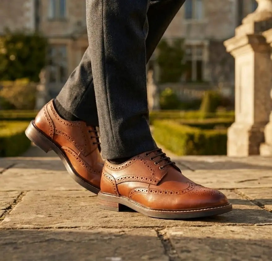 Stokes - Herrebrune Wingtip Brogue-sko i læder med snørebånd