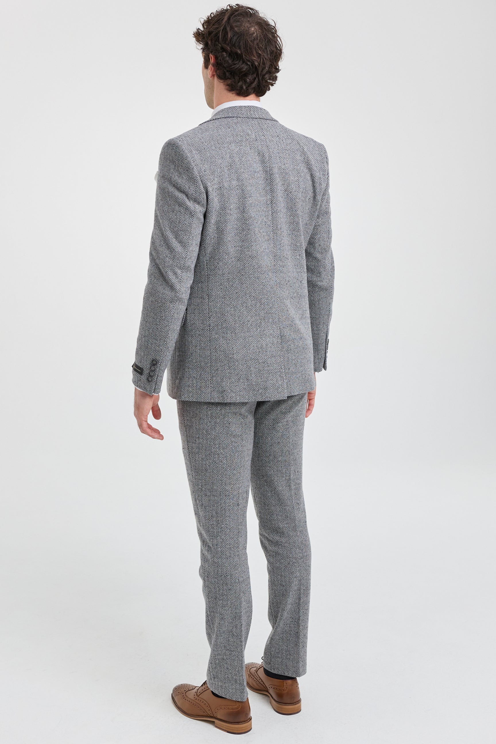 Lysegråt 3-delt tweed-sildebensmønster til mænd - STZ11