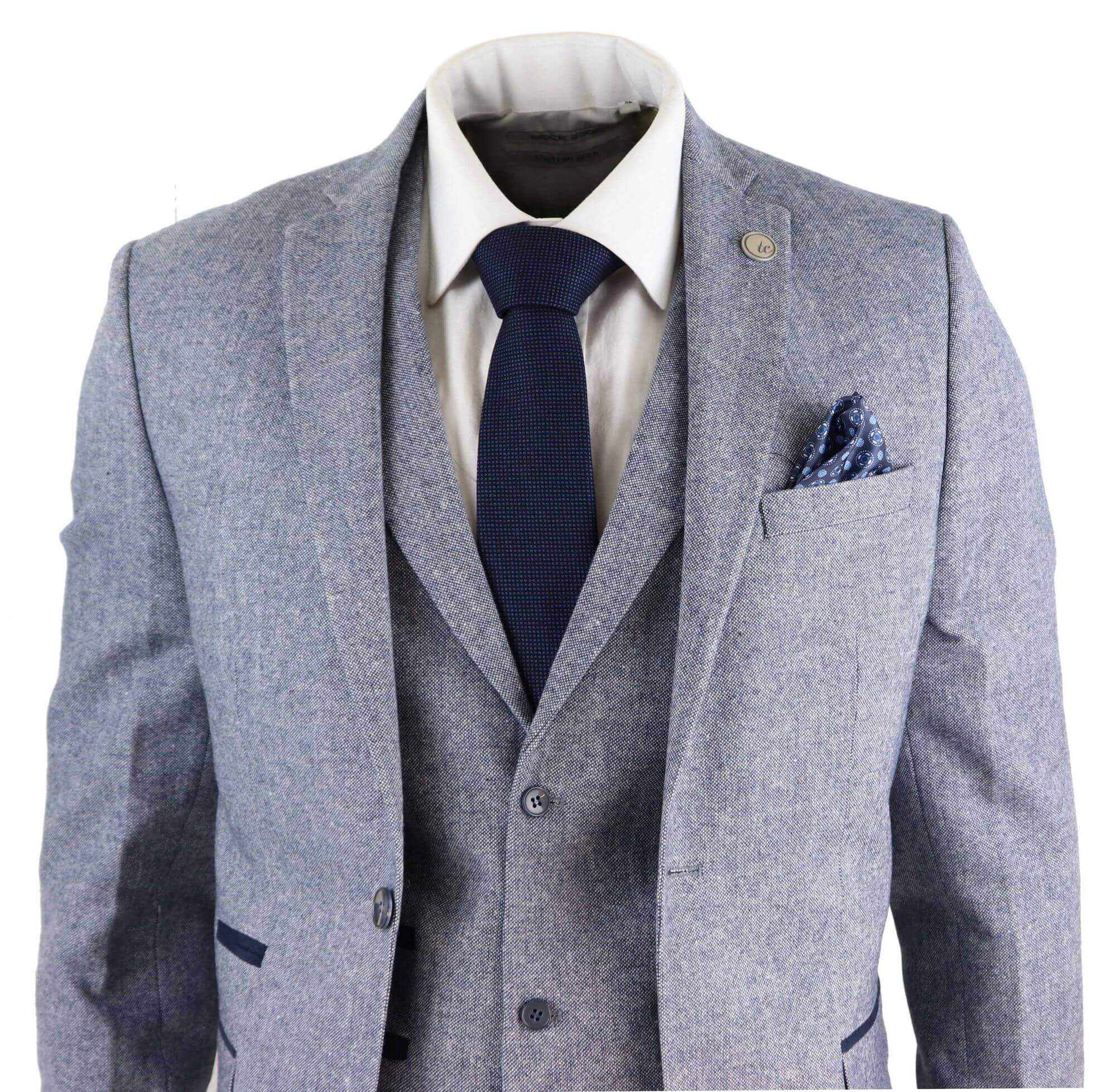 Men's Light Blue Vintage Tweed 3 Piece Suit - STZ13