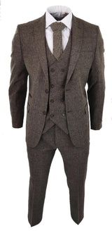 Mens Oak Brown 3 Piece Suit with Double Breasted Waistcoat