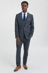 Herre 3-delt marineblåt jakkesæt med dobbeltradet vest