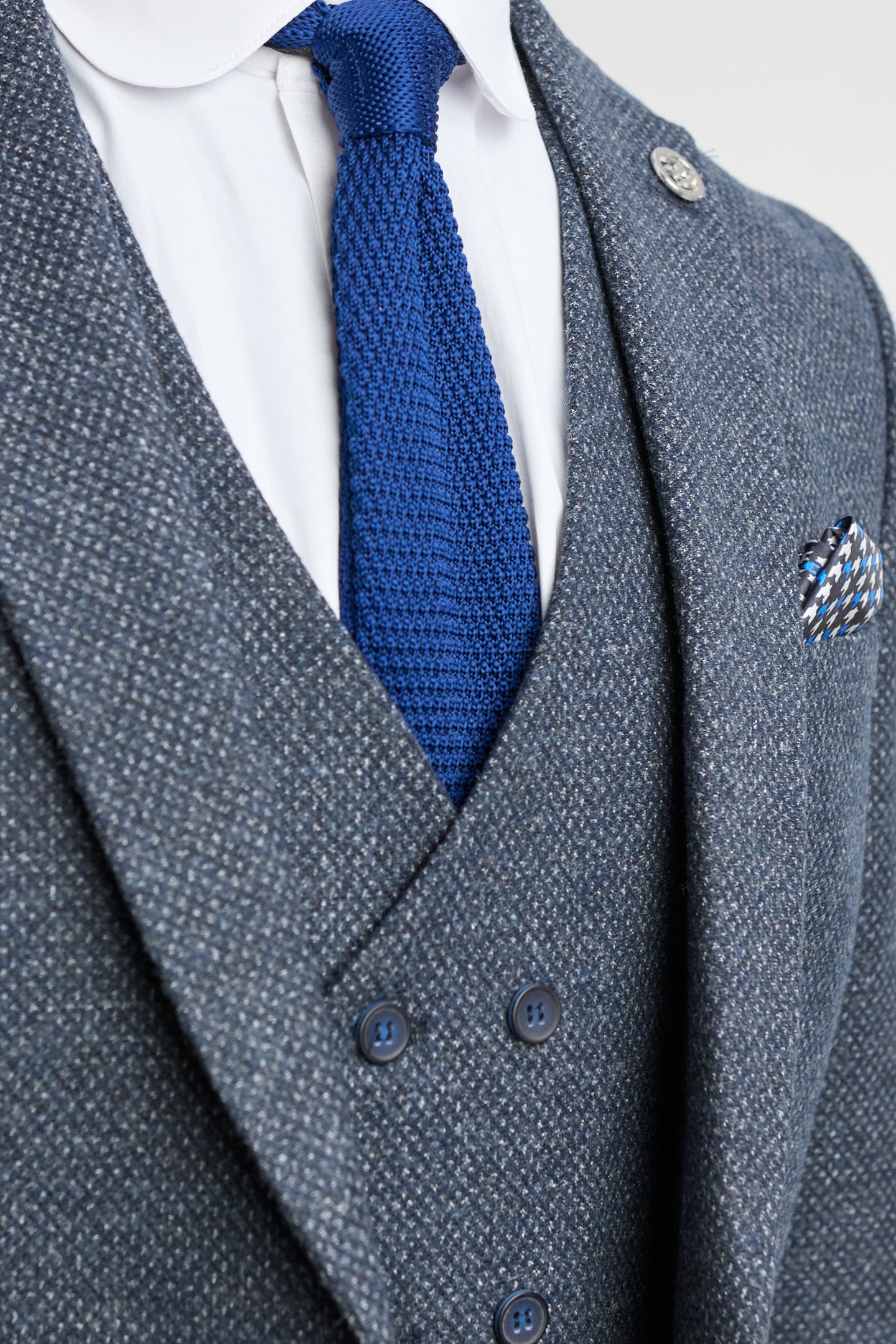 Herre 3-delt marineblåt jakkesæt med dobbeltradet vest