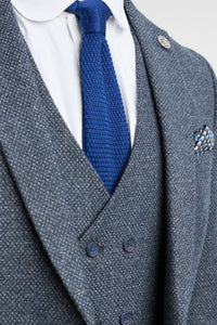 Herre 3-delt marineblåt jakkesæt med dobbeltradet vest