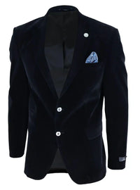Mens Velvet Blazer Suit Jacket 2 Button Dinner Smart Casual Formal Tailored Fit - Black