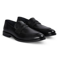 Ted - Sorte klassiske herreloafers i læder med mock toe-mønster