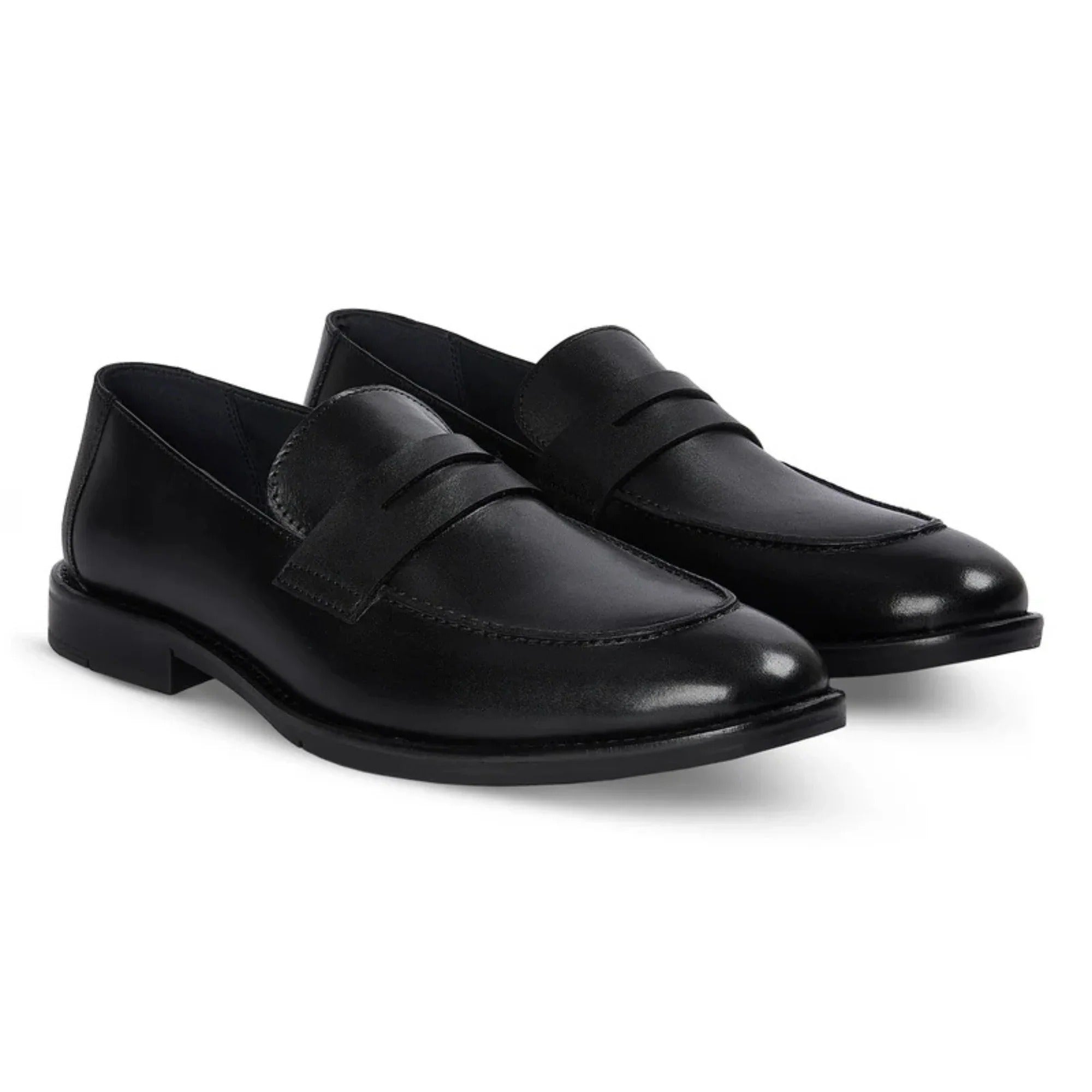 Ted - Sorte klassiske herreloafers i læder med mock toe-mønster