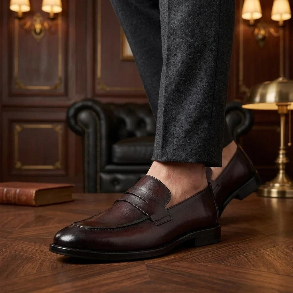 Ted - Herre Brune Klassiske Læder Penny Loafers med Moc Toe-snøre